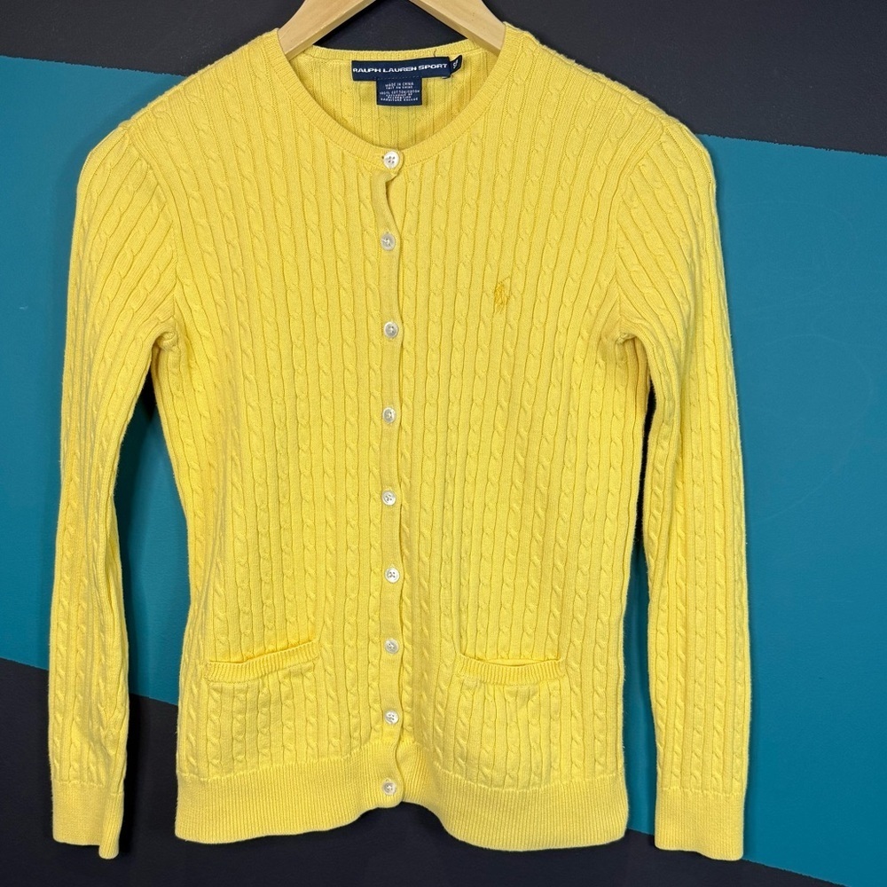 Ralph Lauren Sport Yellow Cable Knit Cardigan size small Cotton